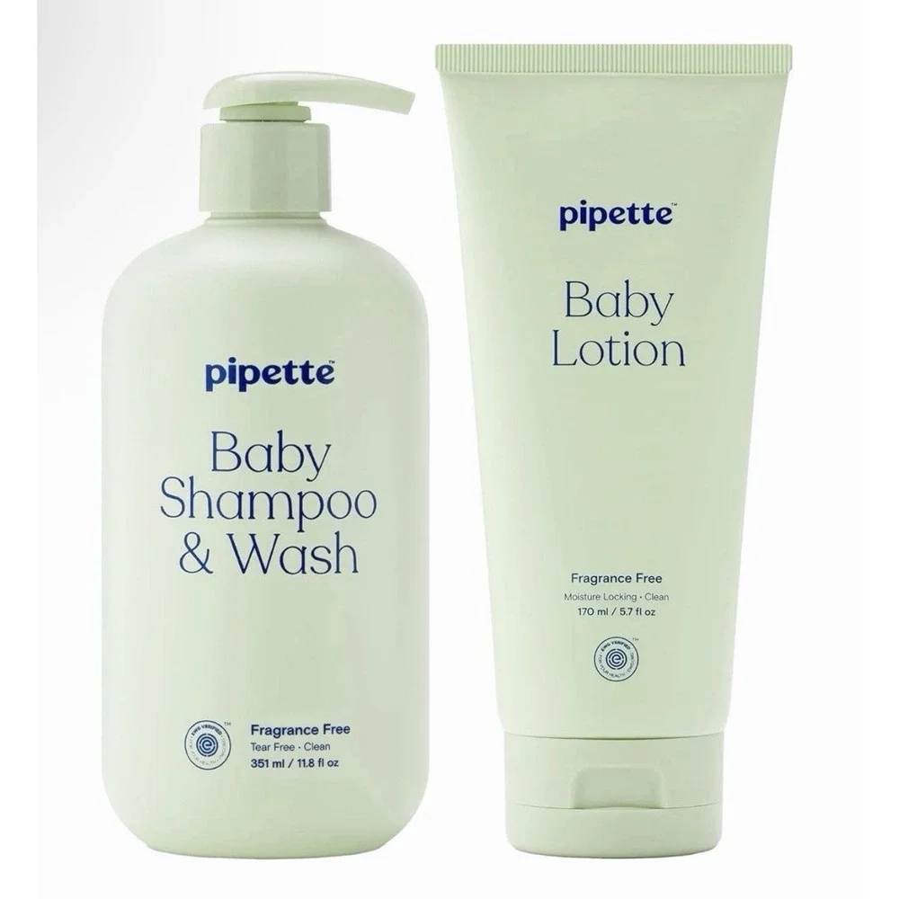 Pipette Fragrance Free Wash and Lotion Duo, Shampoo and Body Wash Pack of 2,